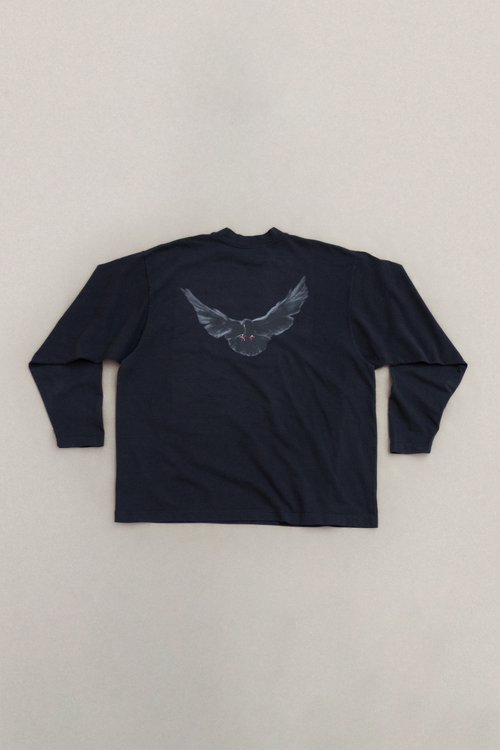 BLACK LONG SLEEVE DOVE TEE (MISPRINT)